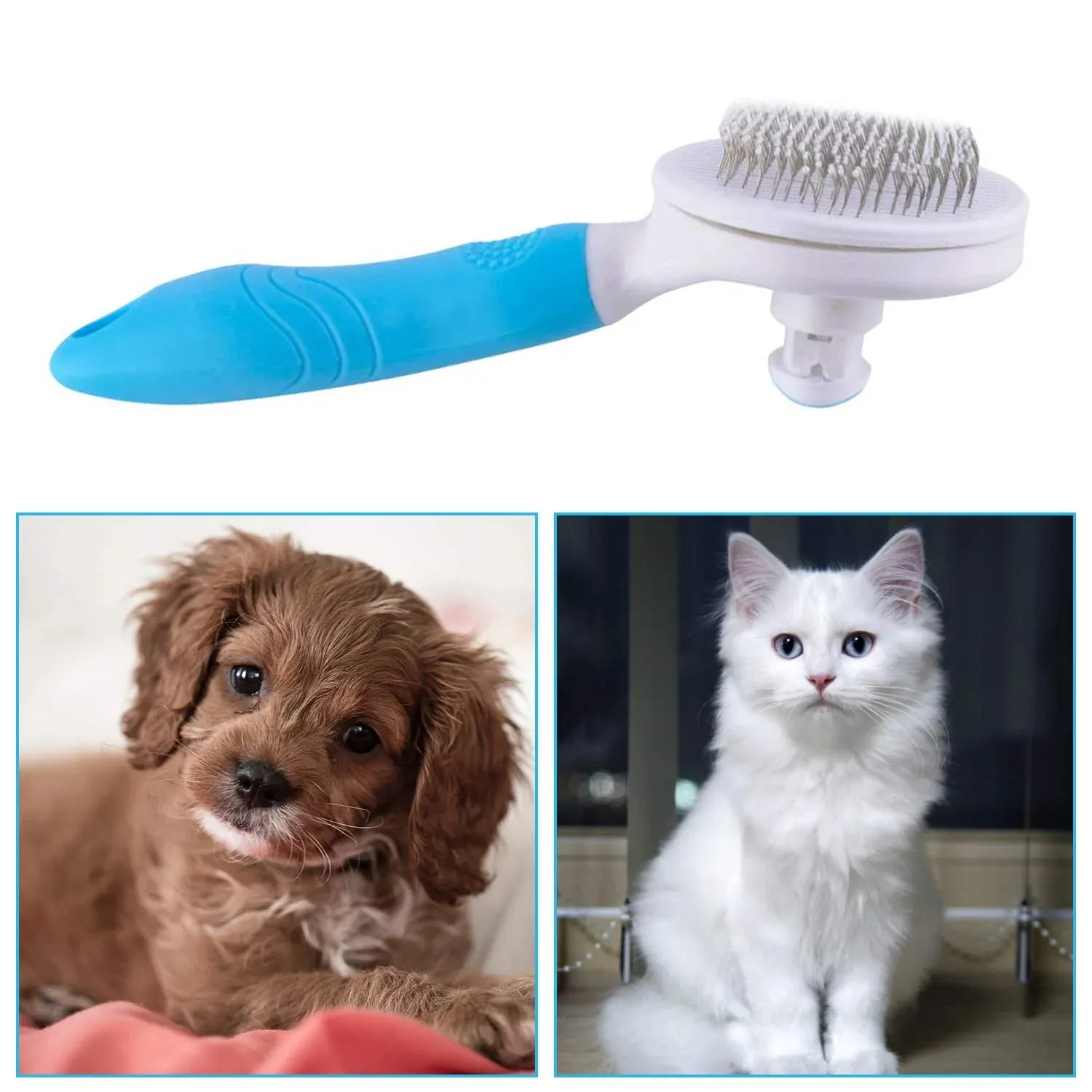 Dog & Cat Grooming Brush, Self Cleaning Slicker Brushes for Dogs Cats Pet Grooming Brush Tool Gently Removes Loose Undercoat, Mats Tangled Hair Slicker Brush for Pet with Flea Comb