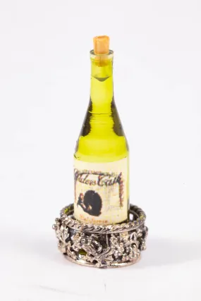 Dollhouse Miniature ~ Obadiah Fisher Sterling Silver Wine Holder with Wine Bottle