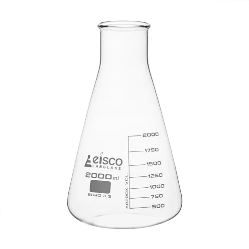 Erlenmeyer Flask, 2000ml - Borosilicate Glass - Wide Neck, Conical Shape - White Graduations - Eisco Labs