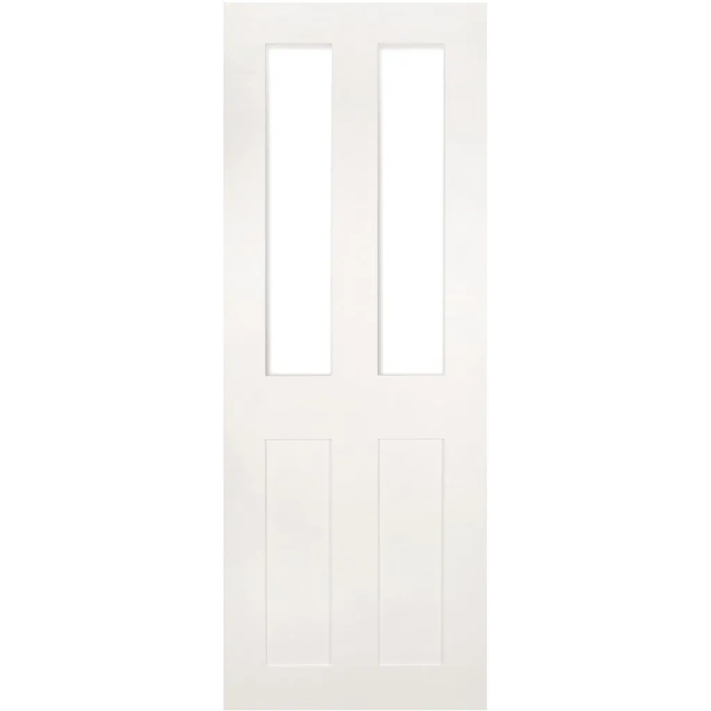 Eton Victorian Shaker Absolute Evokit Double Pocket Doors - Clear Glass - White Primed