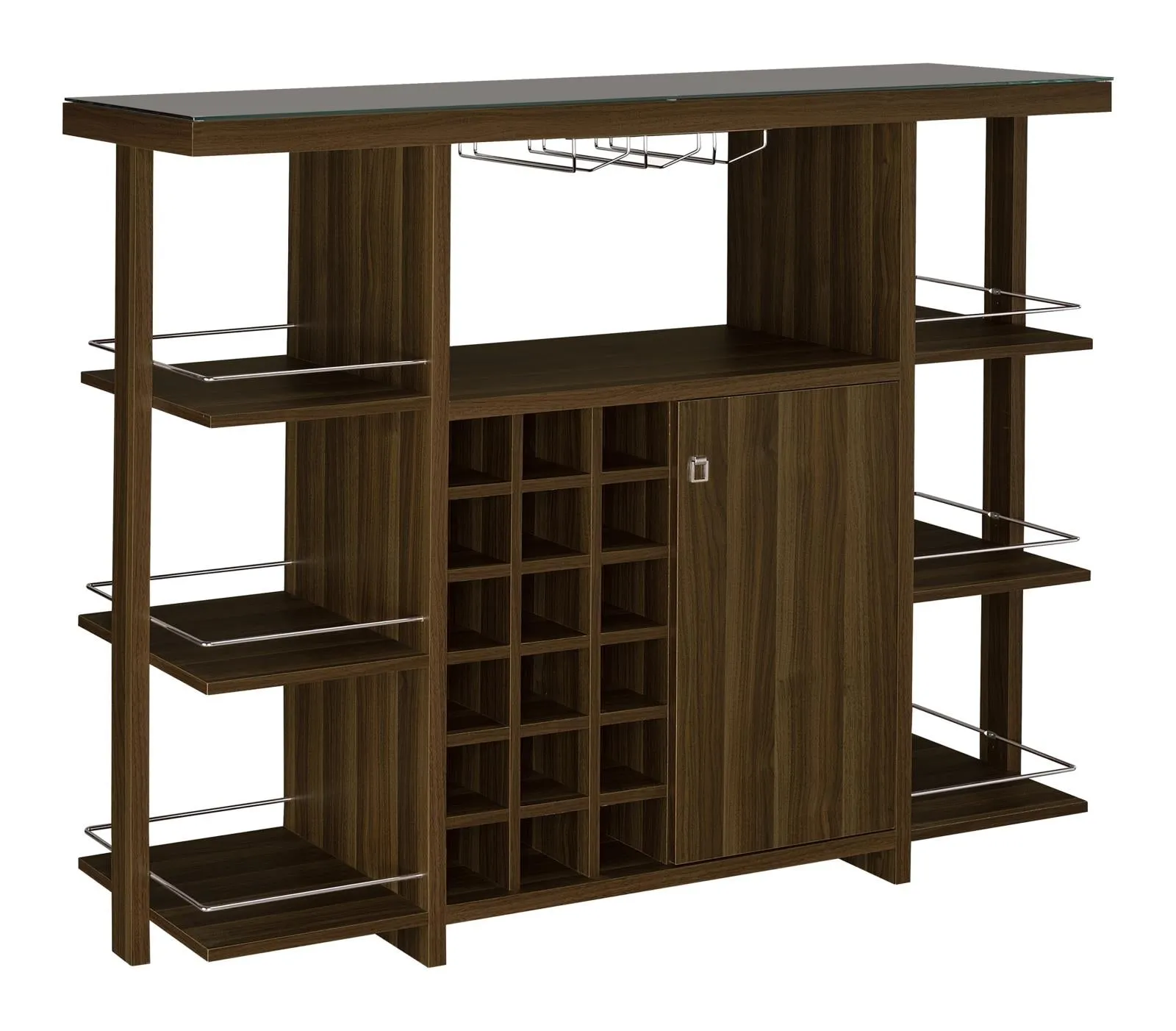 Evelio Bar Unit with Wine Bottle Storage Walnut