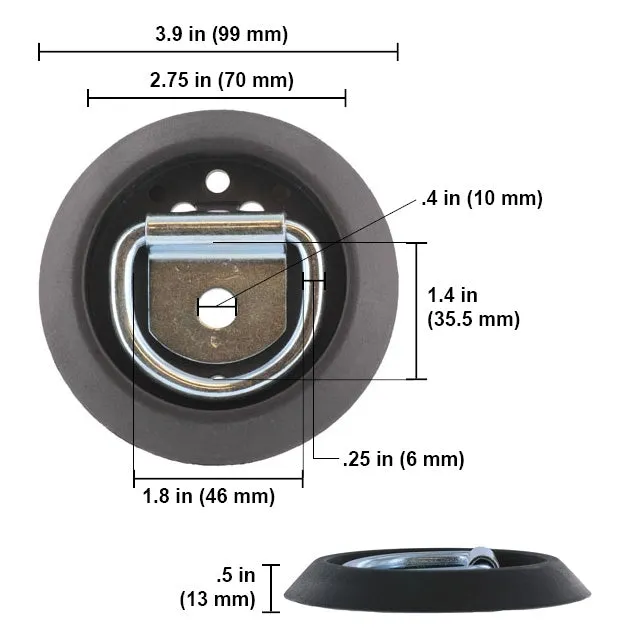 Flush Mount D Rings - Flush Mount Tie Down D Rings - 1,200 lbs. BS