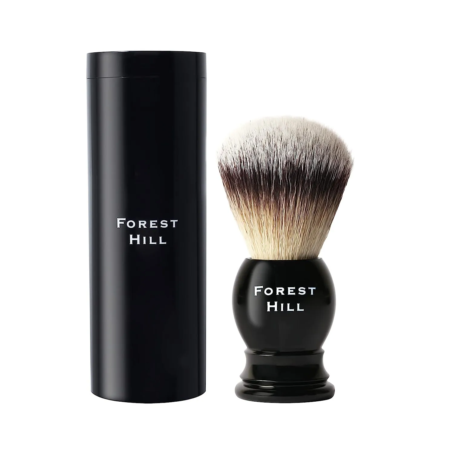 Forest Hill Pack of 3 Men Shaving Kit, Black Ashford Shaving Brush With Holder, Stainless Steel Mach 3 Replaceable 3 Blade Shaving Razor With Black Silicone Protective Sleeve & Steel Shaving Razor & Brush Stand