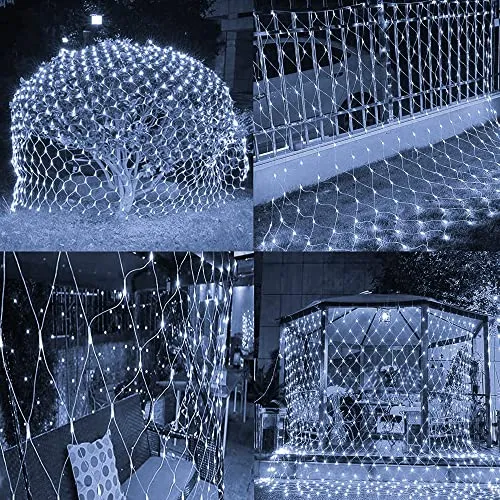 FUNPENY Christmas Net Lights, 9.8ft x 6.6ft 200 LED Mesh Decor with 8 Modes Waterproof Connectable Xmas Decorations for Outdoor Outside Bushes Yard Lawn Patio Tree Garden Party (White)