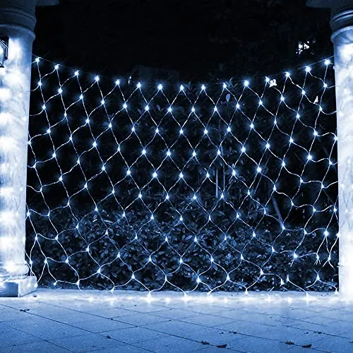 FUNPENY Christmas Net Lights, 9.8ft x 6.6ft 200 LED Mesh Decor with 8 Modes Waterproof Connectable Xmas Decorations for Outdoor Outside Bushes Yard Lawn Patio Tree Garden Party (White)