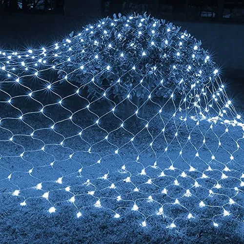 FUNPENY Christmas Net Lights, 9.8ft x 6.6ft 200 LED Mesh Decor with 8 Modes Waterproof Connectable Xmas Decorations for Outdoor Outside Bushes Yard Lawn Patio Tree Garden Party (White)