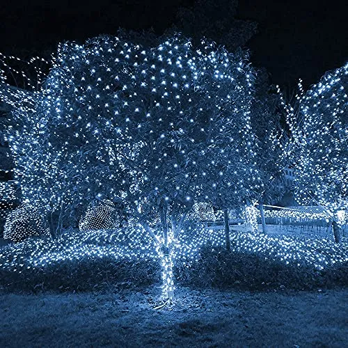 FUNPENY Christmas Net Lights, 9.8ft x 6.6ft 200 LED Mesh Decor with 8 Modes Waterproof Connectable Xmas Decorations for Outdoor Outside Bushes Yard Lawn Patio Tree Garden Party (White)