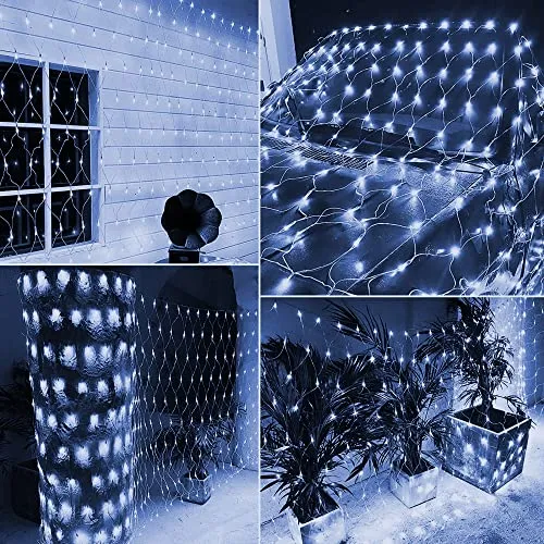 FUNPENY Christmas Net Lights, 9.8ft x 6.6ft 200 LED Mesh Decor with 8 Modes Waterproof Connectable Xmas Decorations for Outdoor Outside Bushes Yard Lawn Patio Tree Garden Party (White)