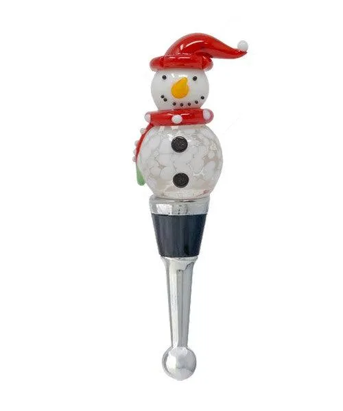 Glass Bottle Stopper Snowman with Red Hat and Scarf