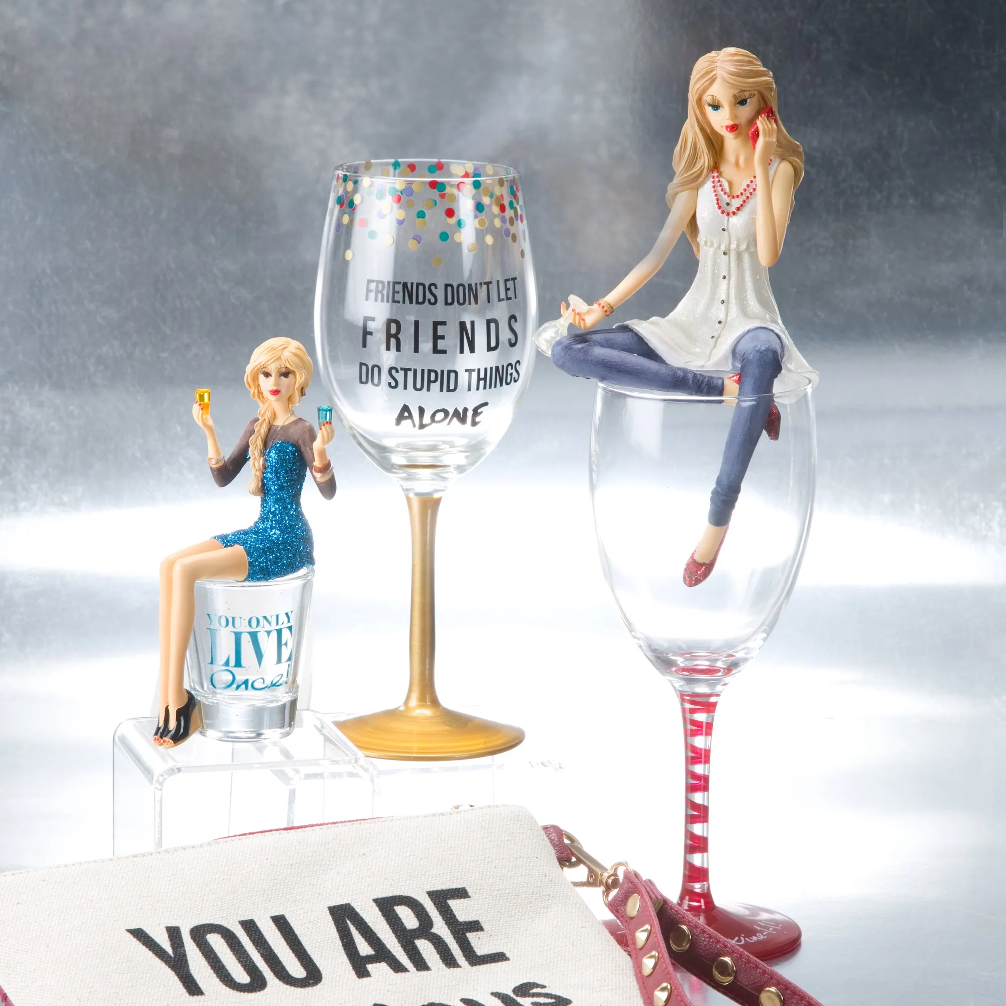 Glass is empty, Call Wine-1-1! 11.5" Girl in Glass