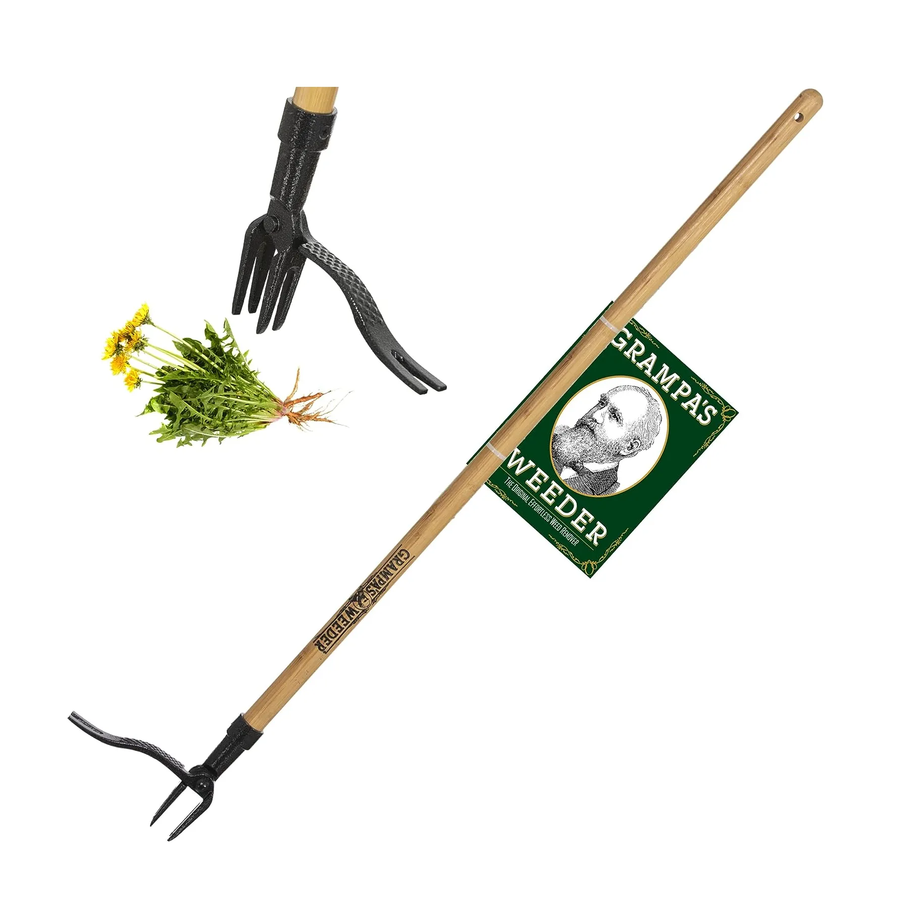 Grampa's Weeder - The Original Stand Up Weed Puller Tool With Long Handle - Made With Real Bamboo & 4-Claw Steel Head Design - Easily Remove Weeds Without Bending, Pulling, or Kneeling