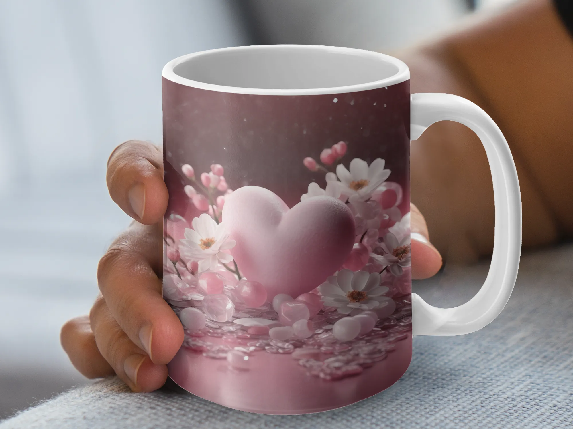 Heart and Flowers Design Coffee Mug, Floral Heart Mug, Cute Coffee Cup, Wedding Gift, Mom Gift Idea, Gift for Her, Girls Best Friend Gifts