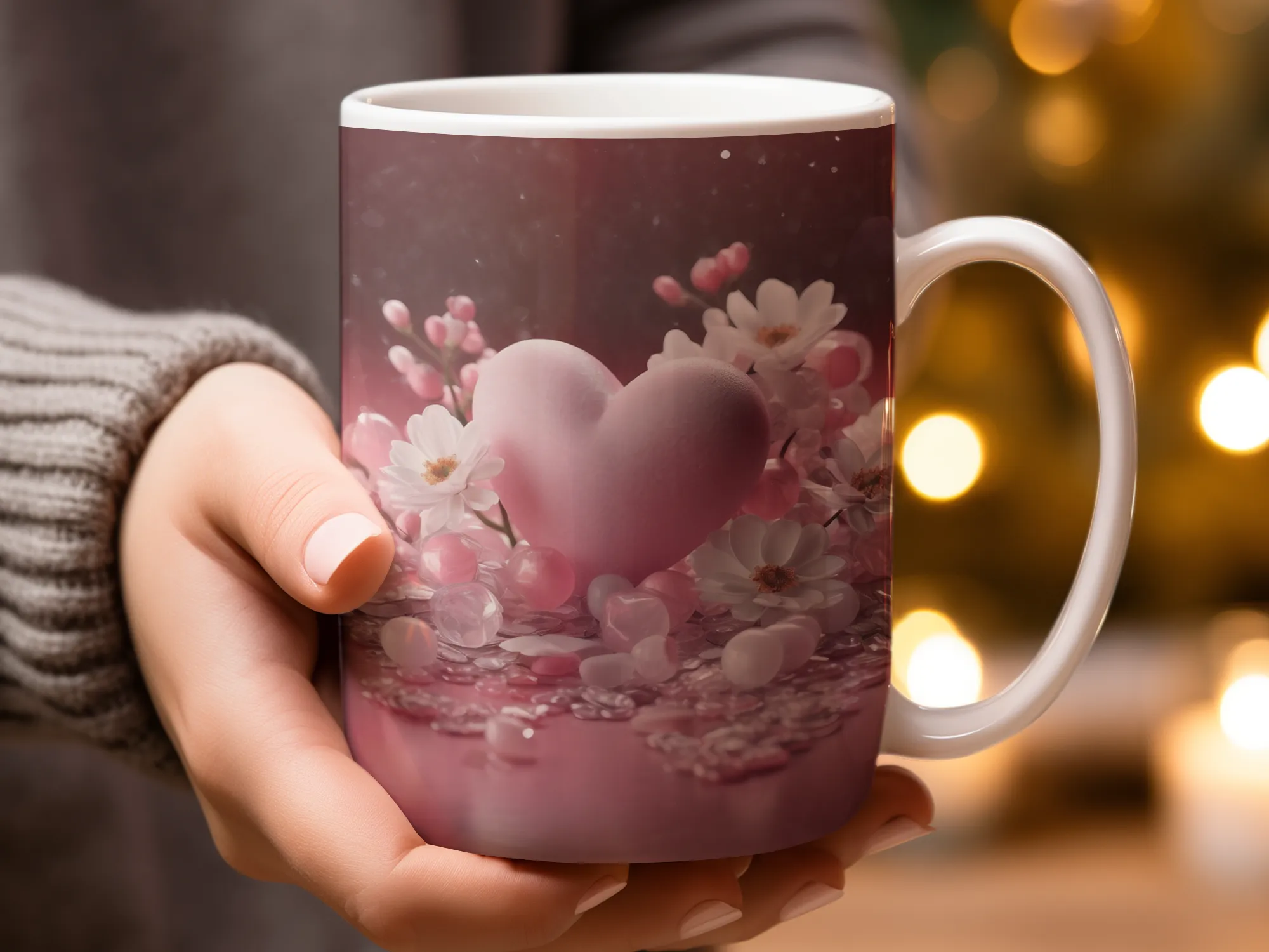 Heart and Flowers Design Coffee Mug, Floral Heart Mug, Cute Coffee Cup, Wedding Gift, Mom Gift Idea, Gift for Her, Girls Best Friend Gifts