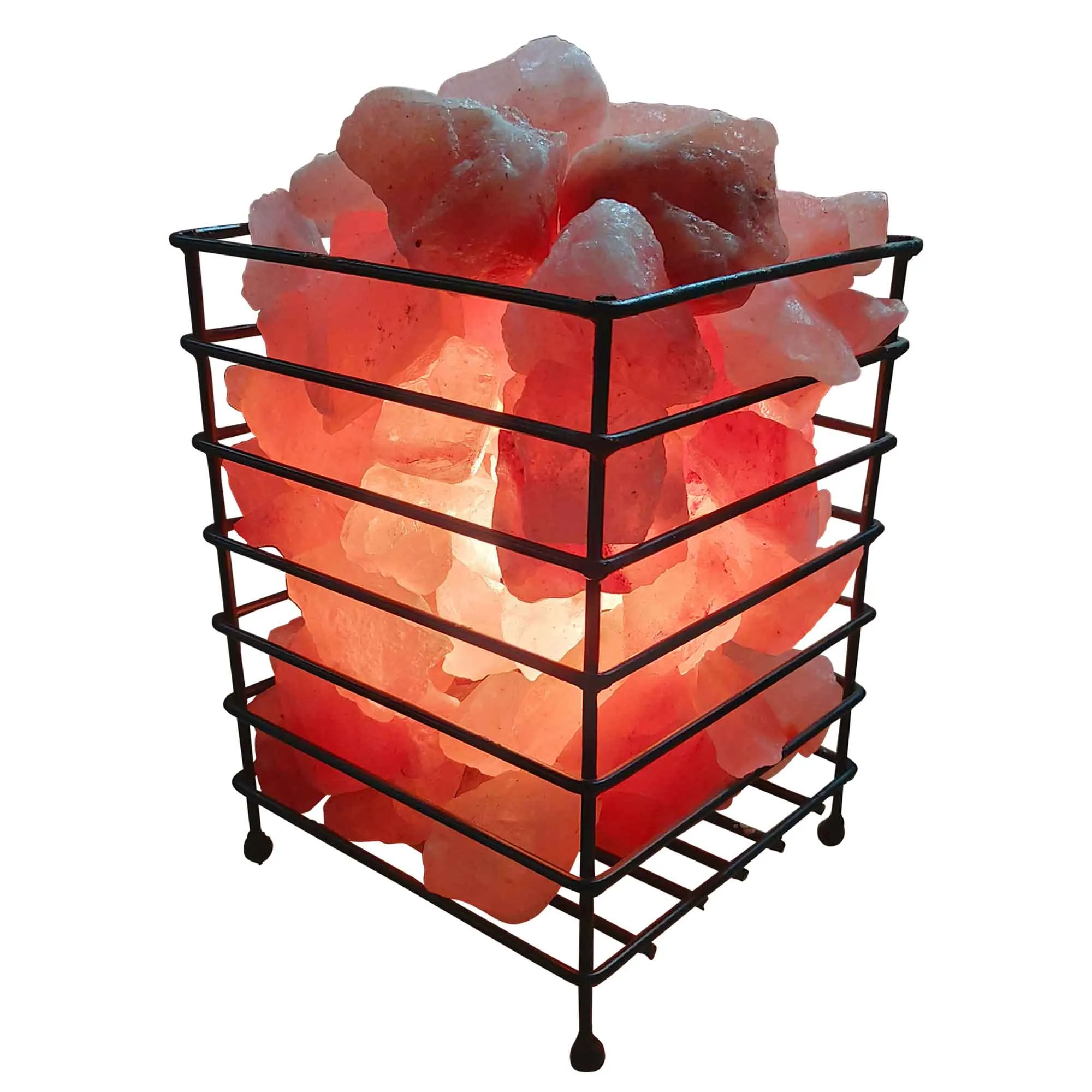 Himalayan Pink Salt Lamp - 12V 12W Iron Basket Rectangle Shape Carved  Rock