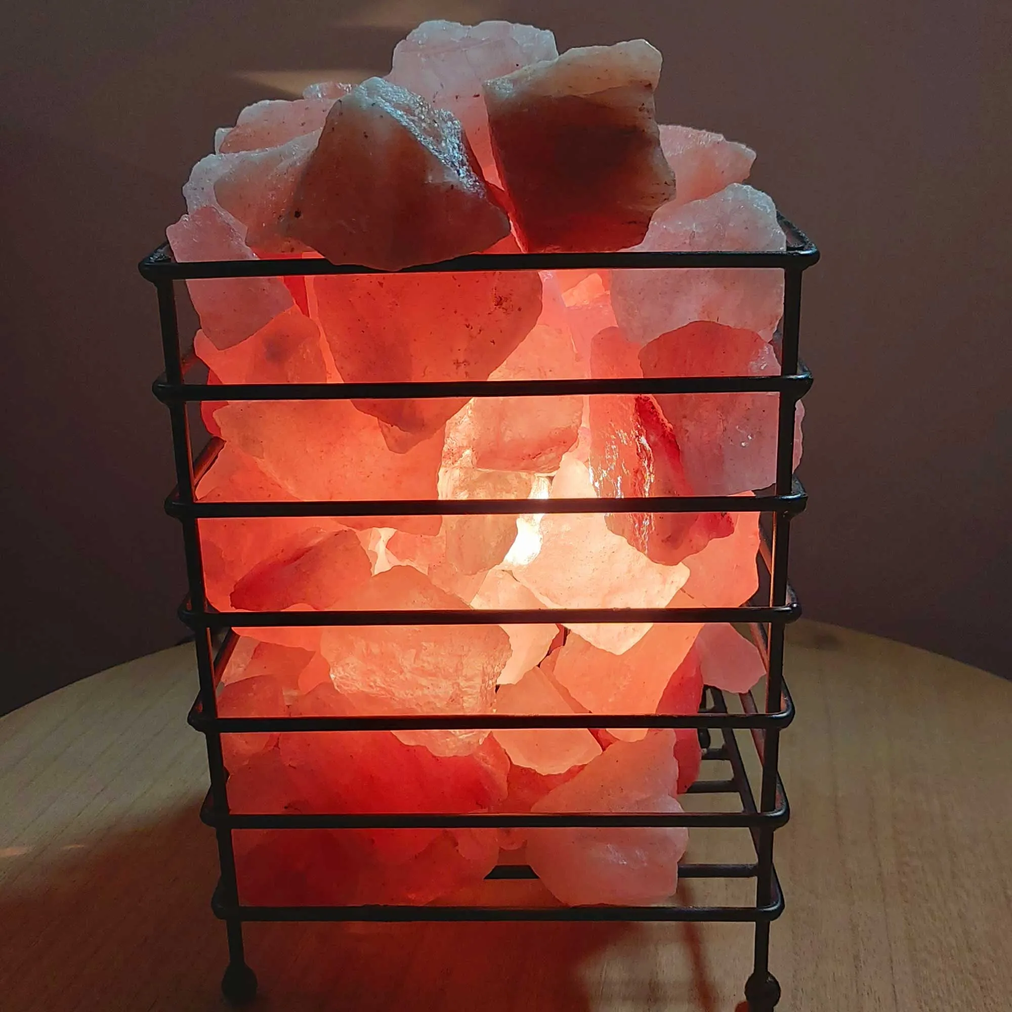 Himalayan Pink Salt Lamp - 12V 12W Iron Basket Rectangle Shape Carved  Rock