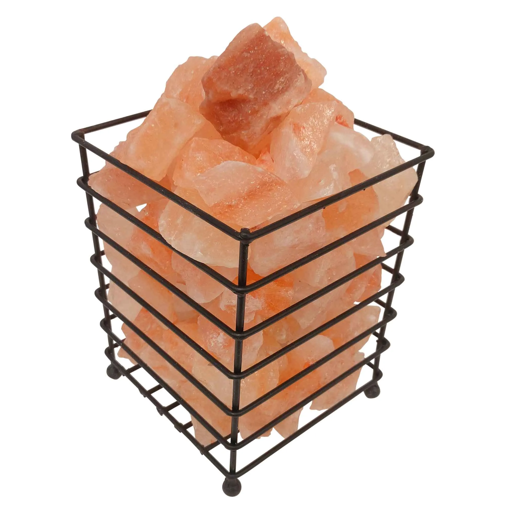 Himalayan Pink Salt Lamp - 12V 12W Iron Basket Rectangle Shape Carved  Rock