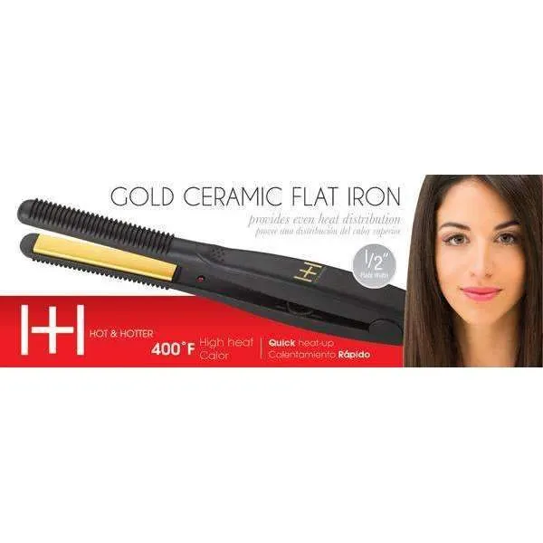 Hot & Hotter Gold Ceramic Electrical Flat Iron 1/2" (5872)