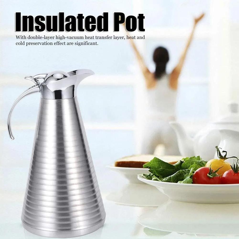 Household Insulated Kettle, 2L Stainless Steel Double-Deck Vacuum Jug Thermal Insulated Pot Water Kettle Silver