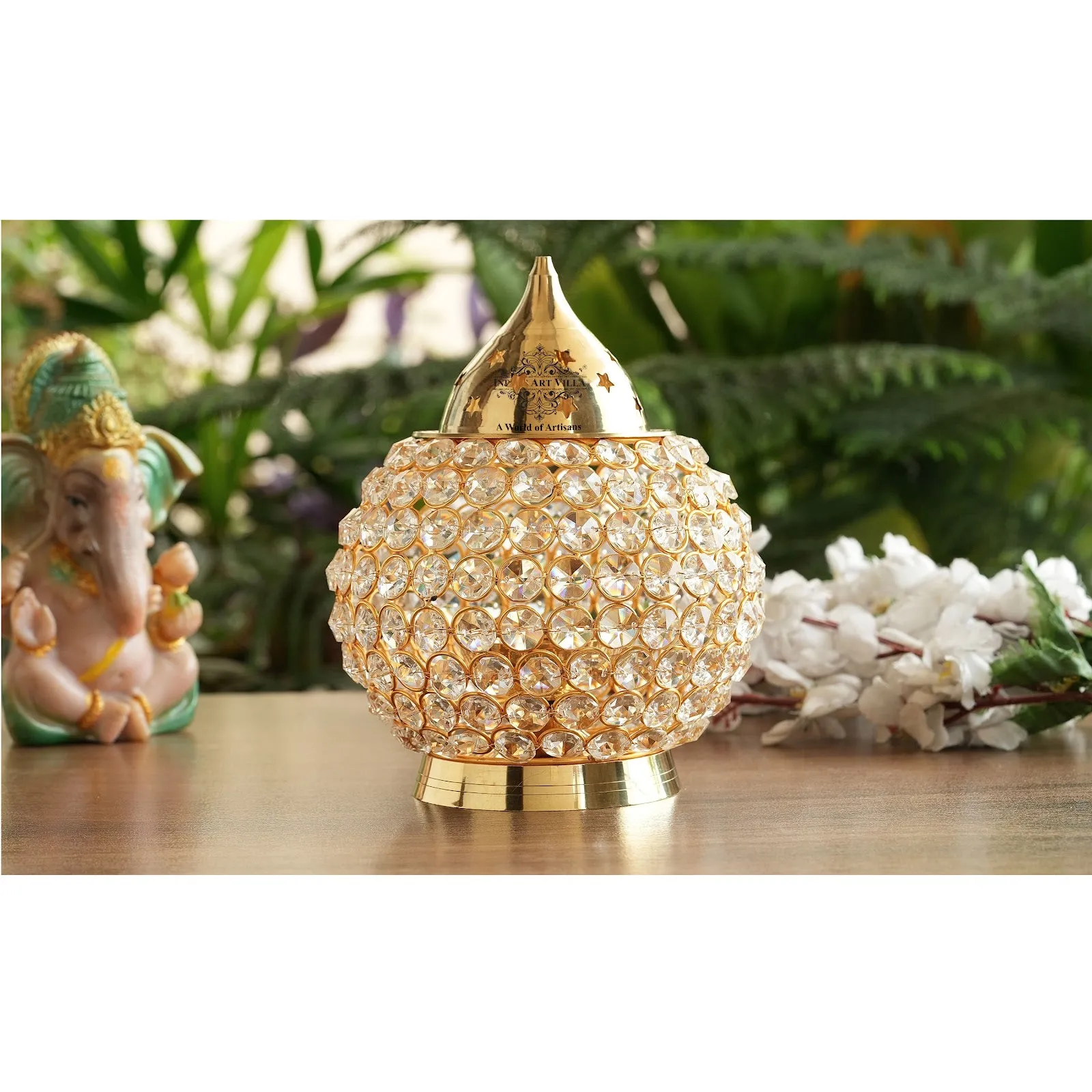 IndianArtVilla Pure Brass Diya, Crystal Matka Design, Oil Lamp For pooja Diwali