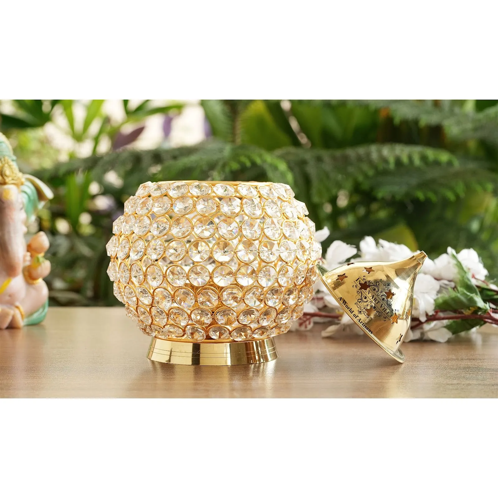 IndianArtVilla Pure Brass Diya, Crystal Matka Design, Oil Lamp For pooja Diwali