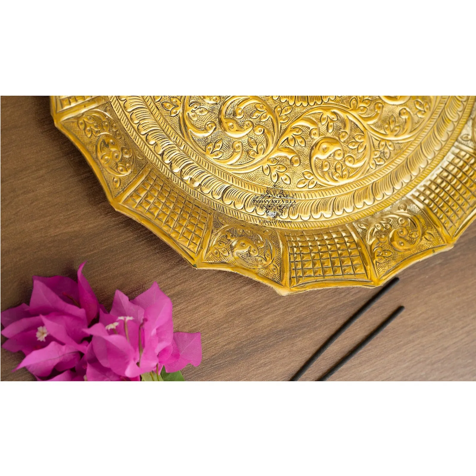 IndianArtVilla Pure Brass Pooja Thali, Swastik Design, For Spritiual & Pooja, 33.02 cm