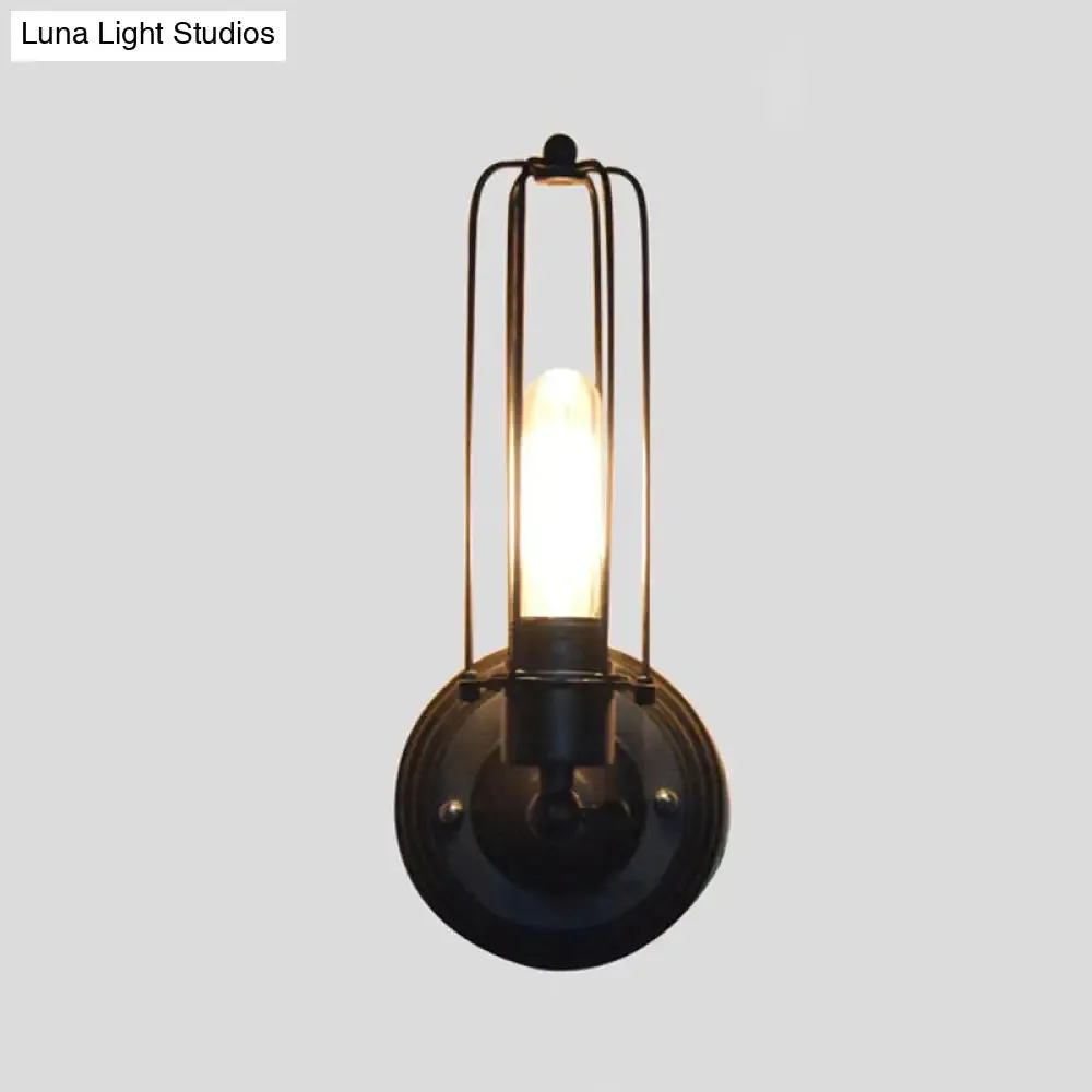 Industrial Bedroom Wall Lamp with 1/2-Head Rotatable Design, Tube Metal Cage, Black Finish