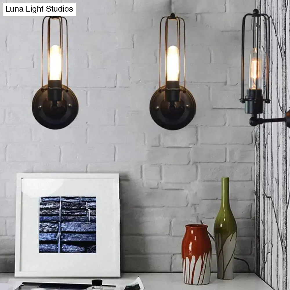 Industrial Bedroom Wall Lamp with 1/2-Head Rotatable Design, Tube Metal Cage, Black Finish