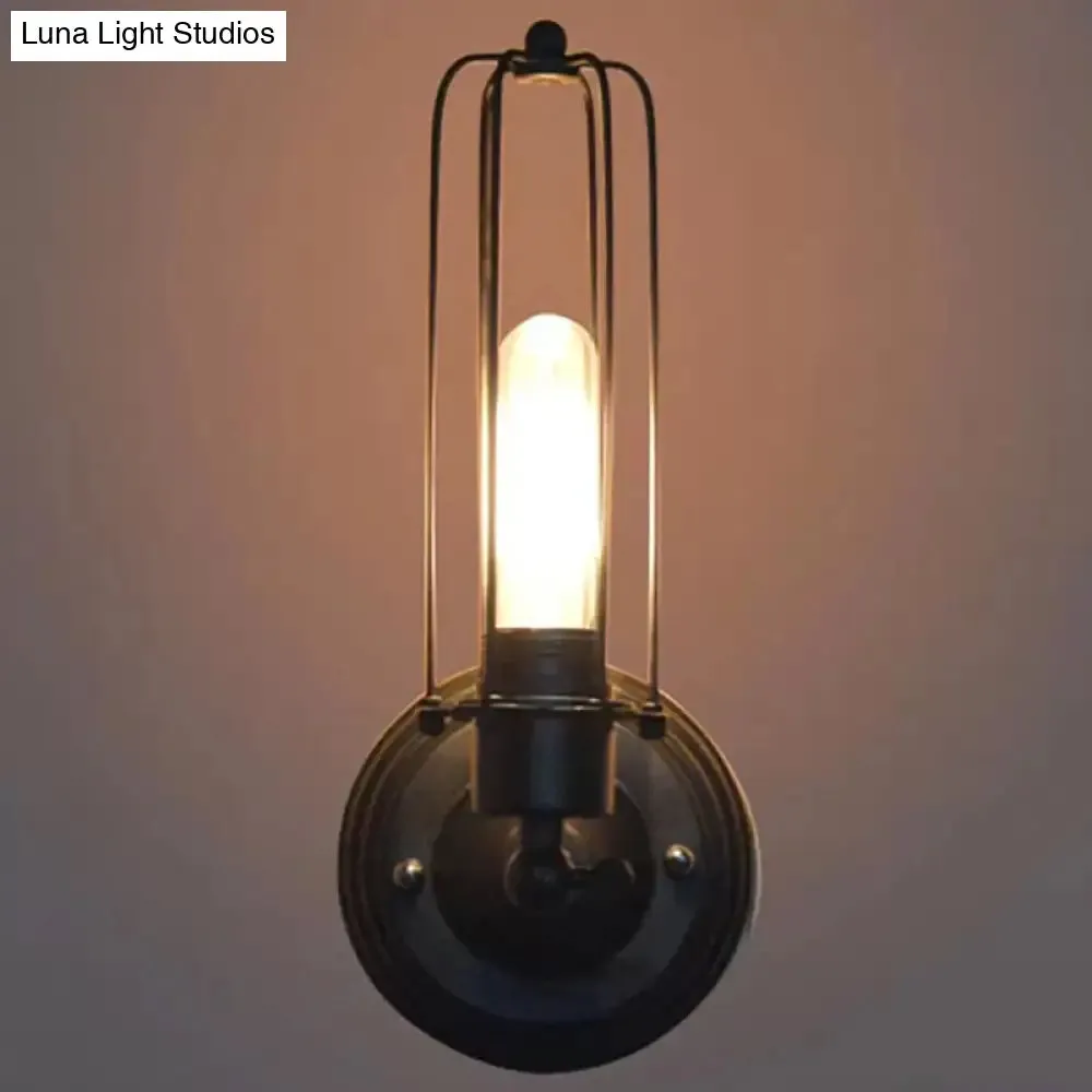 Industrial Bedroom Wall Lamp with 1/2-Head Rotatable Design, Tube Metal Cage, Black Finish