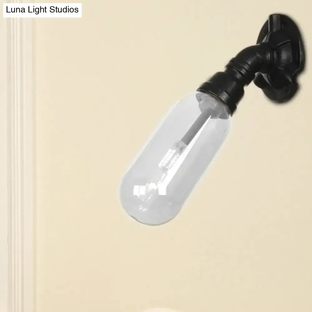 Industrial Black Wall Sconce with Clear Glass Light for Living Room