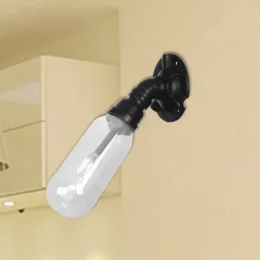 Industrial Black Wall Sconce with Clear Glass Light for Living Room