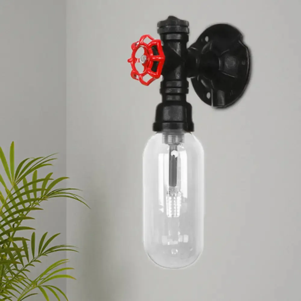 Industrial Black Wall Sconce with Clear Glass Light for Living Room