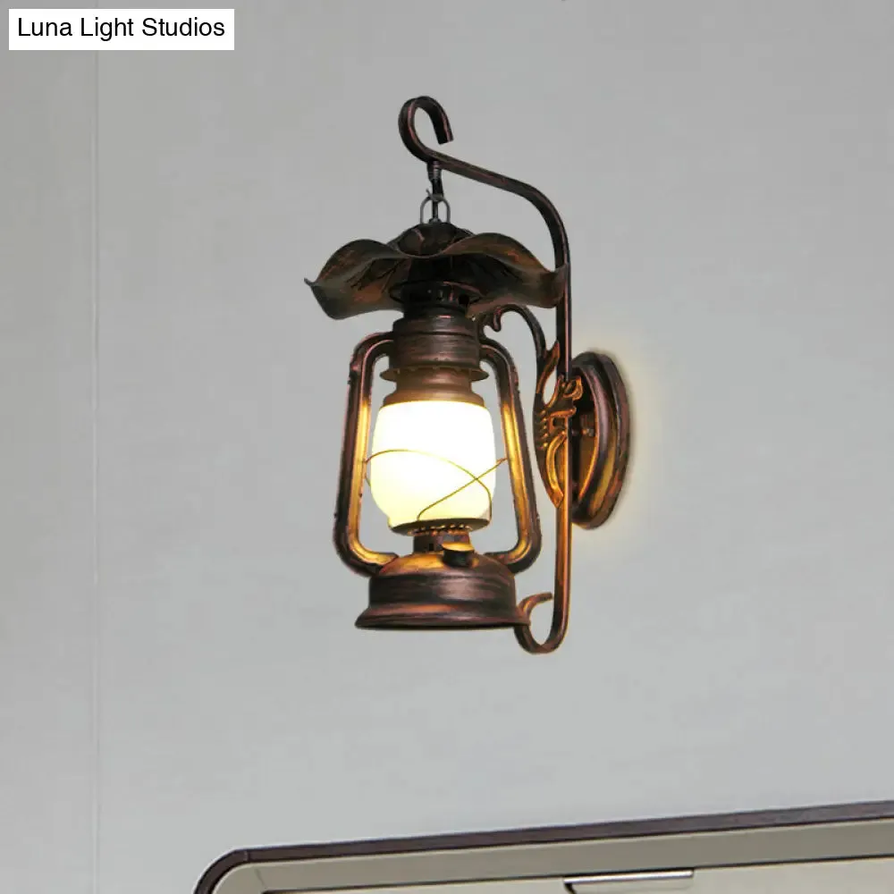 Industrial Opal Glass Antique Copper Sconce Wall Lamp with Kerosene-inspired 1-Light Fixture