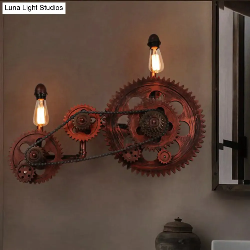 Industrial Weathered Copper Sconce with 2 Lights for Living Room Wall Lighting