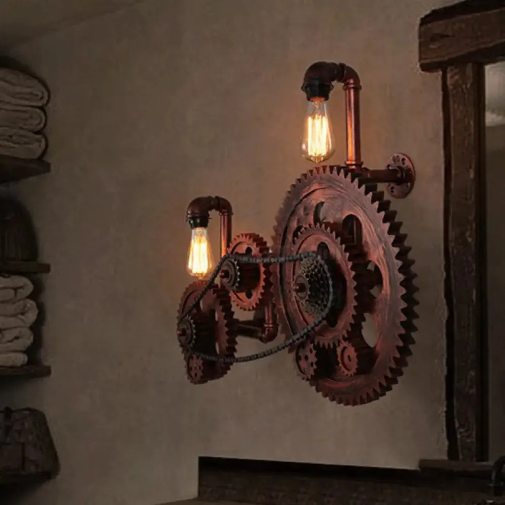 Industrial Weathered Copper Sconce with 2 Lights for Living Room Wall Lighting