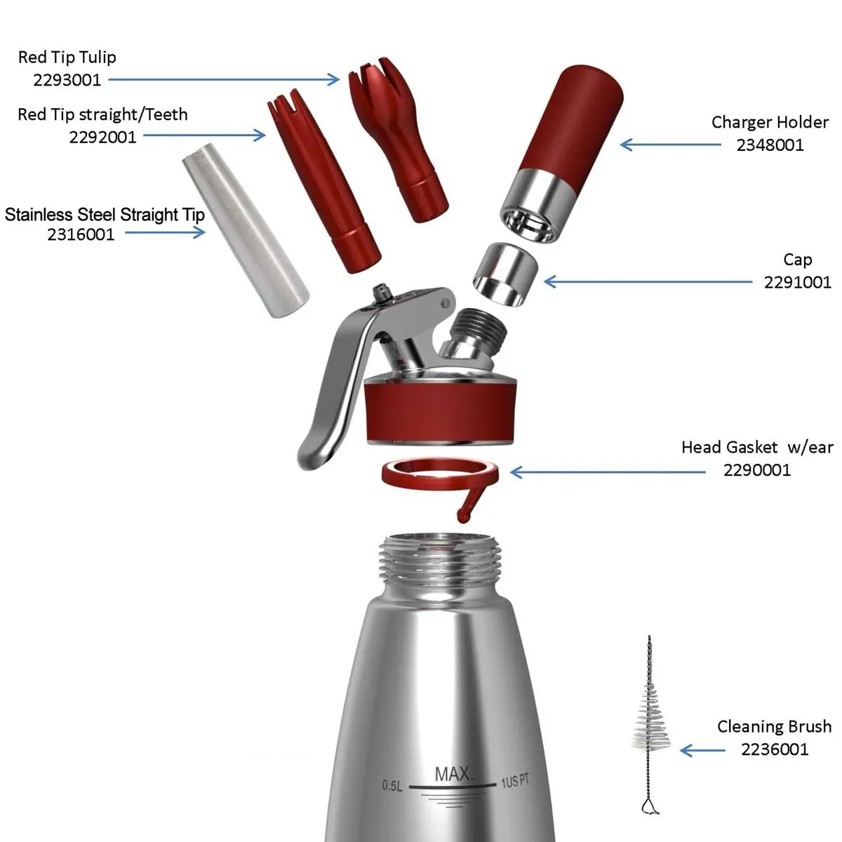 iSi 1403 01 Professional Gourmet Whip w/ Dispenser, 1/2 pint