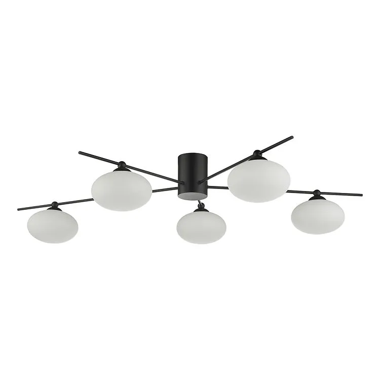 JAS Five Light Semi Flush Ceiling Light In Matt Black With Opal Glass - ID 11238