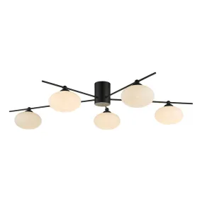 JAS Five Light Semi Flush Ceiling Light In Matt Black With Opal Glass - ID 11238