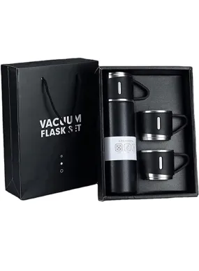 Kitchen Bloom Stainless Steel Vacuum Insulated Bottle Water Flask Gift Set with Two Cups Hot & Cold | Diwali Gifts for Employees | Corporate Gift Items | Vacuum Flast Set with 2 Mugs (Dark Blue)