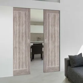 Laminate Mexicano Light Grey Absolute Evokit Double Pocket Doors - Prefinished