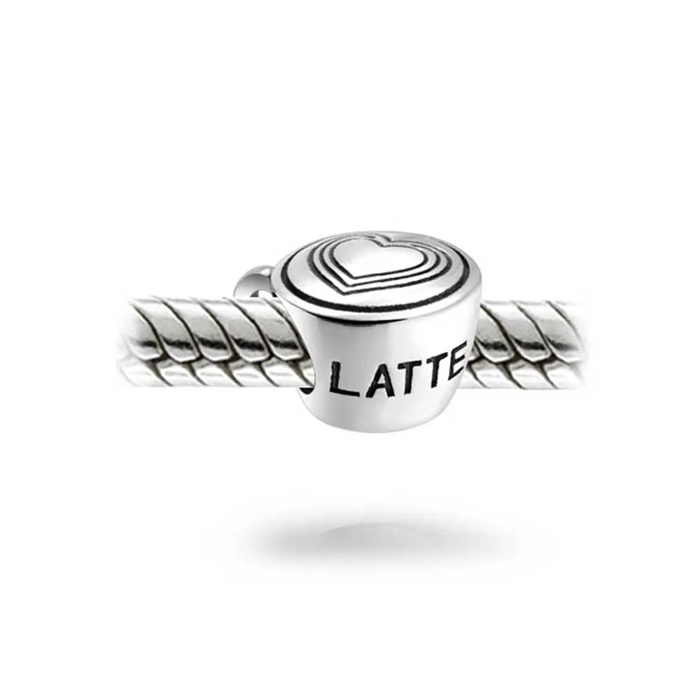 Latte Cup Charm Bead in Oxidized Silver for European Bracelets