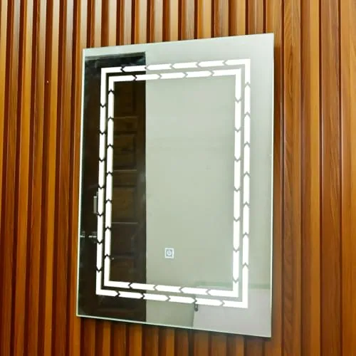 LED Lighted Vanity Mirror, Wall Mounted, Square Shape, Touch Sensor, for Home Use