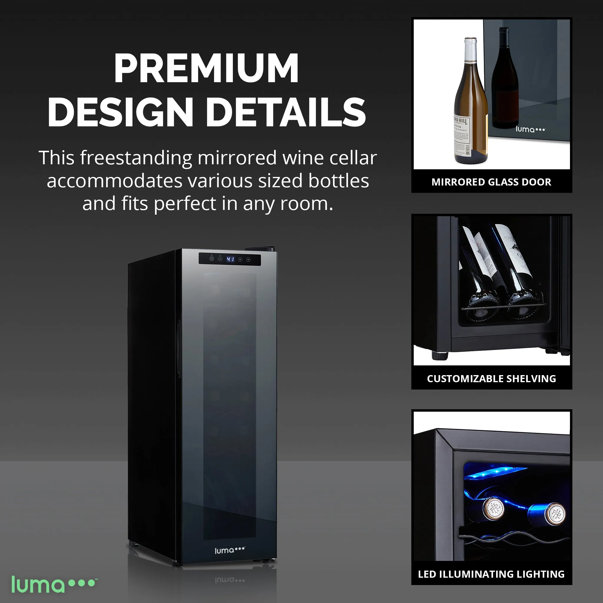 Luma® 12-Bottle 9.9" Black Freestanding Wine Fridge