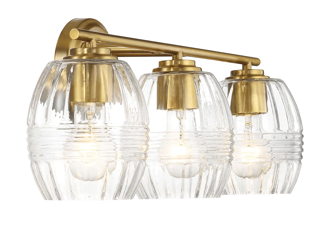 Luster Three Lights Vanity With Clear Glass for Bathrooms above Mirror  Wall Lamp - Satin Brass