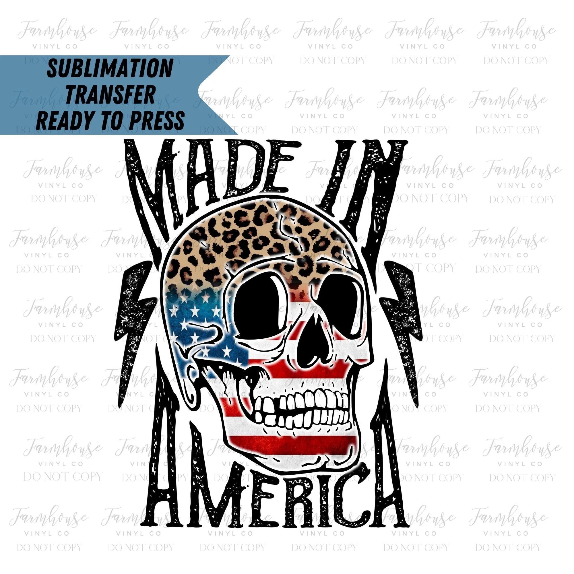 Made in America Skull Stars and Stripes  Ready to Press Sublimation Transfer