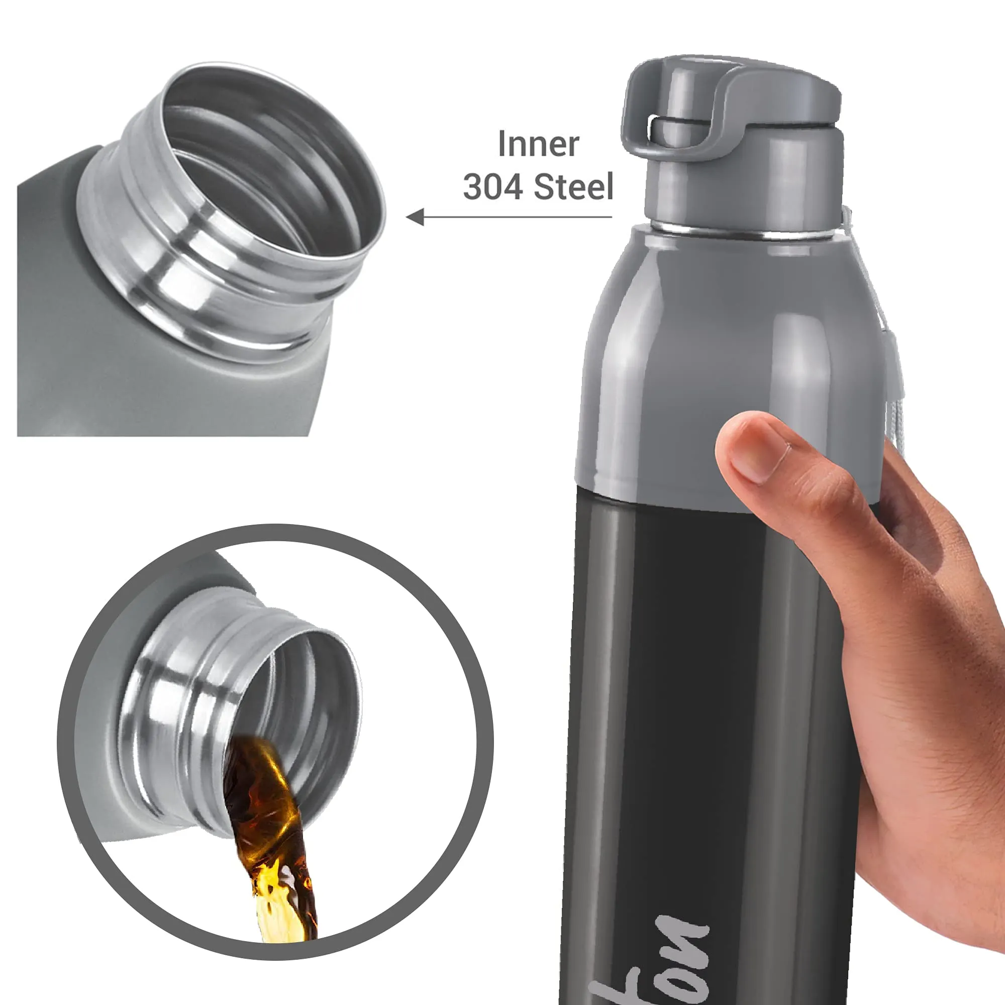 Milton Steel Convey 600/900 Insulated Inner Stainless Steel Water Bottle,Set of 2, 520 ml, 630 ml, Black | Leak Proof | BPA Free | Hot or Cold for Hours | Office | Gym | Hiking |Treking |Travel Bottle