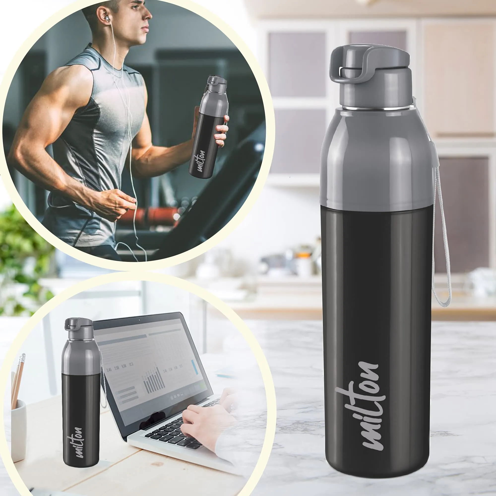 Milton Steel Convey 600/900 Insulated Inner Stainless Steel Water Bottle,Set of 2, 520 ml, 630 ml, Black | Leak Proof | BPA Free | Hot or Cold for Hours | Office | Gym | Hiking |Treking |Travel Bottle