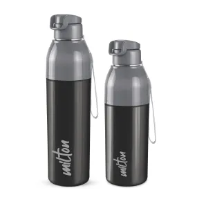 Milton Steel Convey 600/900 Insulated Inner Stainless Steel Water Bottle,Set of 2, 520 ml, 630 ml, Black | Leak Proof | BPA Free | Hot or Cold for Hours | Office | Gym | Hiking |Treking |Travel Bottle