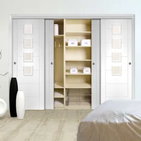 Minimalist Wardrobe Door & Frame Kit - Four Palermo Doors - Obscure Glass - White Primed