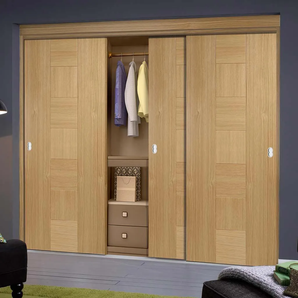 Minimalist Wardrobe Door & Frame Kit - Three Catalonia Flush Oak Doors - Prefinished