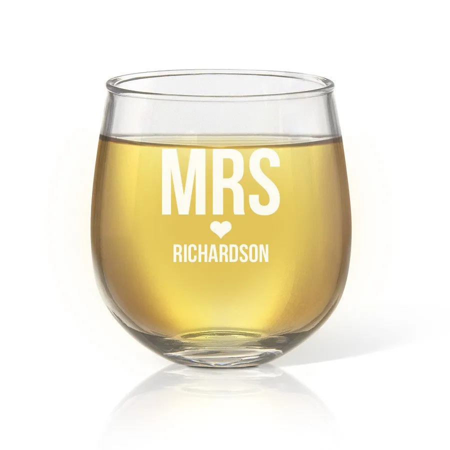 Mrs Love Stemless Wine Glass